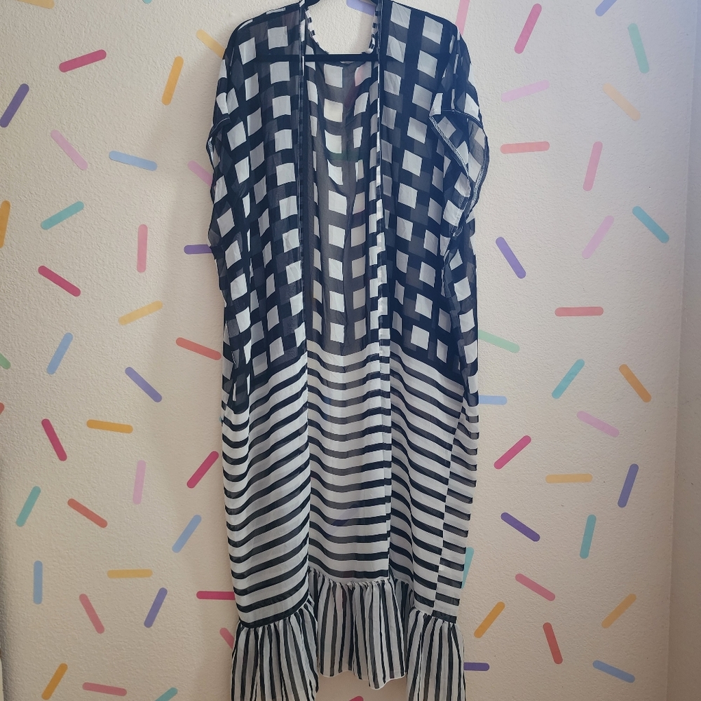 Black and White Sheer Duster Kimono One Size